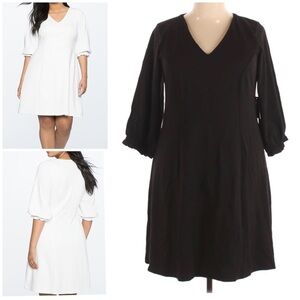 NWT Eloquii Black Gathered Sleeve V Neck Dress 18​​​​​